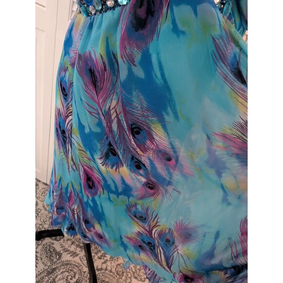 Deb Vtg 90s Y2K Dress Womens 24 Strapless Embellished High-lo Blue Peacock Maxi - Picture 5 of 16
